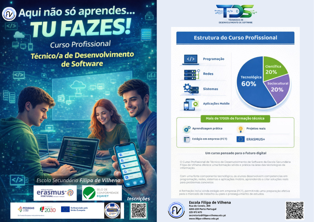 Curso Profissional de Técnico de Desenvolvimento de Software - Inscrições abertas